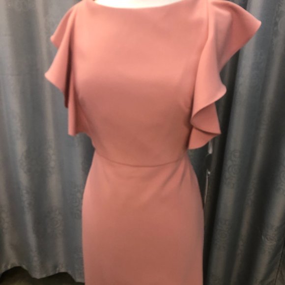 New Dessert Rose Crepe Dress, Ruffle Flutter Sleeve Bridesmaid Formal Dessy - Picture 7 of 16